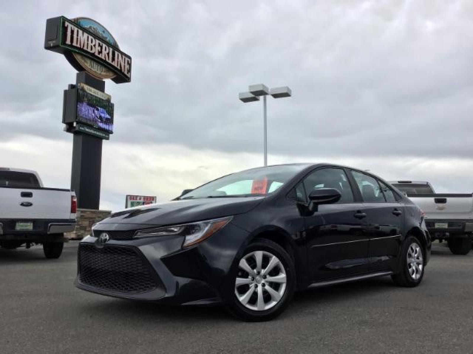 2021 BLACK /Black, cloth Toyota Corolla LE (5YFEPMAE1MP) with an 1.8L L4 DOHC 16V engine, Automatic transmission, located at 1235 N Woodruff Ave., Idaho Falls, 83401, (208) 523-1053, 43.507172, -112.000488 - This 2021 Toyota Corolla LE is in as good of shape as the day it rolled off the lot! Inside, outside, and mechanically it is in amazing condition! This one comes with a large touch screen display, rubber floor mats in the front, near new tires with 95% tread left, steering wheel mounted controls, la - Photo #0