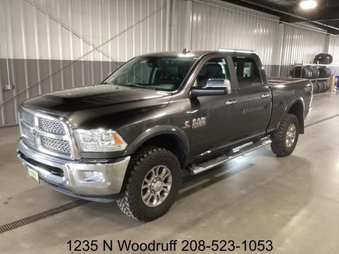 2017 GRAY /Black, leather RAM 2500 Laramie Crew Cab SWB 4WD (3C6UR5FL3HG) with an 6.7L L6 OHV 24V TURBO DIESEL engine, 6-Speed Automatic transmission, located at 1235 N Woodruff Ave., Idaho Falls, 83401, (208) 523-1053, 43.507172, -112.000488 - Photo#0